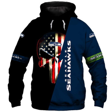 Seattle Seahawks 3D Skull Hoodie Seattle Seahawks 3D Skull Hoodie