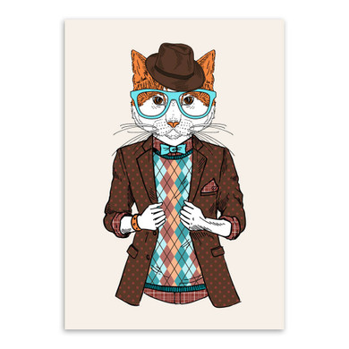 Modern Fashion Animals Cartoon Hippie Cat  Art Print Poster Home Wall Picture Canvas Painting Kids Room Home Decoration No Frame