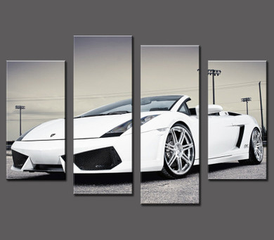 4 Pcs (No Frame)White Sports Car Wall Art painting Home Decoration Living Room Canvas Print Painting on canvas Wall picture