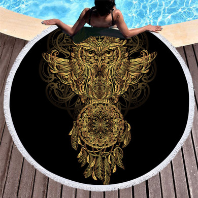 Dreamcatcher Owl Round Beach Towel