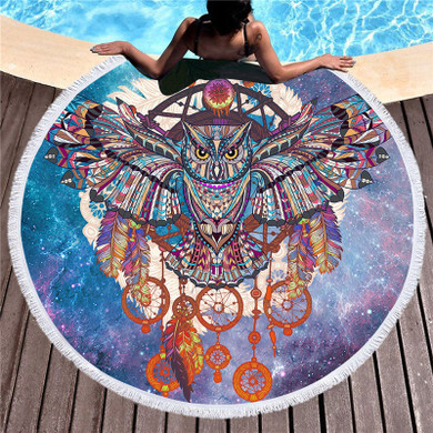 Owl Dreamcatcher Round Beach Towel