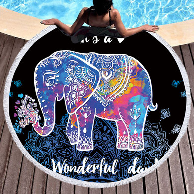 Colorful Indian Elephant Round Beach Towel