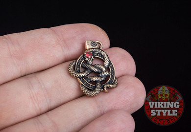 Jörmungandr Pendant - Red Zirconia, Bronze