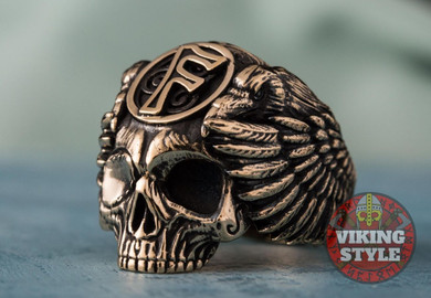 Fehu Rune Ring - Skull, Bronze Fehu Rune Ring - Skull, Bronze
