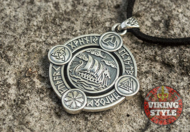 Viking Ship Pendant VI - Drakkar, 925 Silver