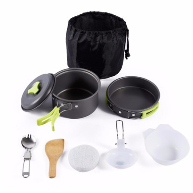 New 8PCS Portable Outdoor Cooking Tool Picnic BBQ Pot Pan Plate Cup Set Stainless Steel Tableware Cutlery Camping Cookware Set
