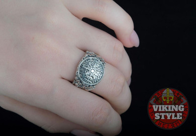 Vegvísir Ring - Oak Leaves, 925 Silver