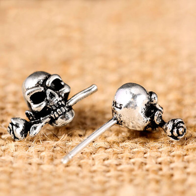 Skull Rose 925 Sterling Silver Vintage Steampunk Rock Biker Stud Earrings Skull Rose 925 Sterling Silver Vintage Steampunk Rock Biker Stud Earrings