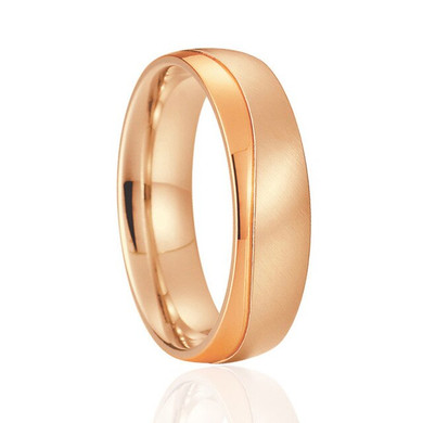 Brushed and Polished Rose Gold Cubic Zirconia Titanium Wedding Ring Set