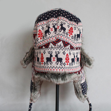 Soft Thick Knitted Fur Christmas Bomber Hat with Earflaps