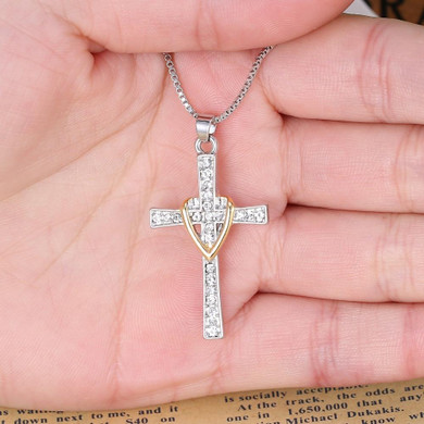 Two-Tone Silver and Gold Jeweled Cross Pendant Necklace Two-Tone Silver and Gold Jeweled Cross Pendant Necklace