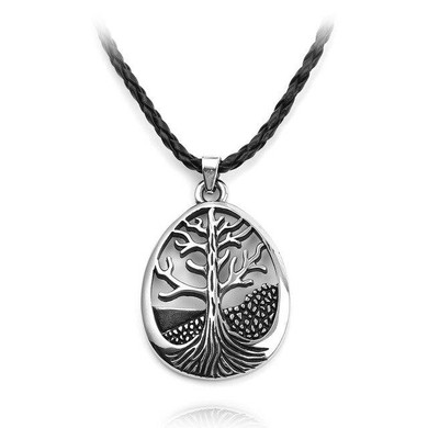 Yggdrasil Tree of Life Viking Talisman Pendant Necklace with Rope Chain