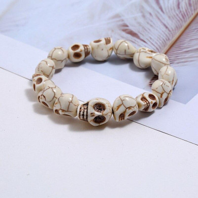 White Natural Stone Skull Beaded Bracelet