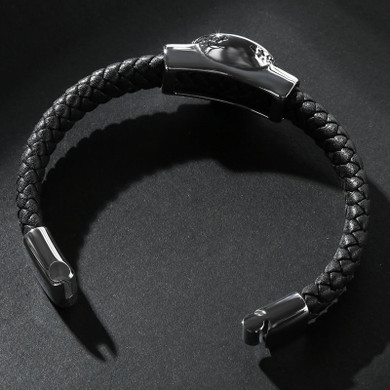 Black Braided Leather Stainless Steel Egyptian Skull Bracelet Black Braided Leather Stainless Steel Egyptian Skull Bracelet