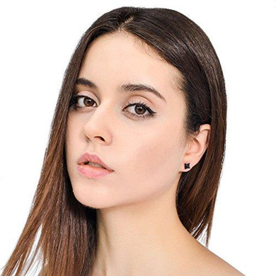 Stainless Steel Men Women Cubic Zirconia Stud Earrings Black Piercing 22G 3-8mm