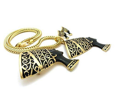 Egypt Queen Nefertiti Pendant 16,18,20,24,27,30 Box Chain 2 Necklace Set in Gold Black Tone