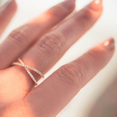 14K Gold Plated X Ring Simulated Diamond CZ Criss Cross Ring for Women