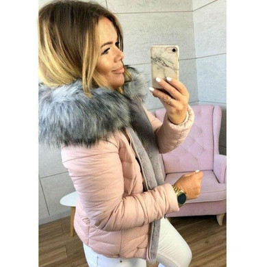 Contrast Fur Puffer Coat With Faux Fur Hood Contrast Fur Puffer Coat With Faux Fur Hood
