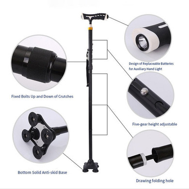 Telescopic Anti-skid Folding LED Safety Aluminum Alloy Walking Stick With Lamp