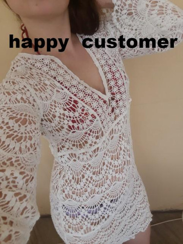 Sexy Beach Cover up Crochet White Breathing Swimwear Dress