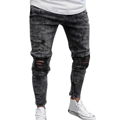 FeiTong Jeans Men Top Brand Men Clothes 2019 Skinny Stretch Denim Pants Distressed Ripped Freyed Slim Fit Jeans Trousers Of Male