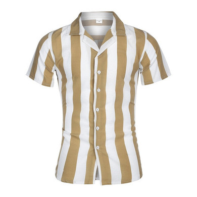 Men Fashion Shirts Casual Multicolor Striped Lapel Shirts Short-Sleeve Top Blouse Men Shirt Summer New Arrivals Camisa Masculina