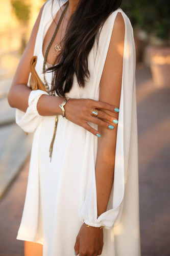 Sexy Slit Sleeve Chiffon V-neck Short Mini Dress