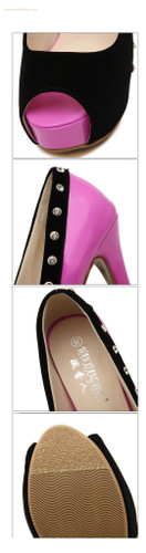 Pink Rhinestone Stiletto Heel Peep Toe High Heels Platform Pumps Dress Shoes