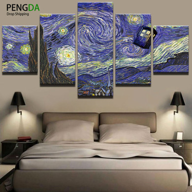 Canvas Cuadros 5 Panel Frames Night View Pictures HD Print Canvas Painting On Oil Paintings Wall For Living Room Modular Picture