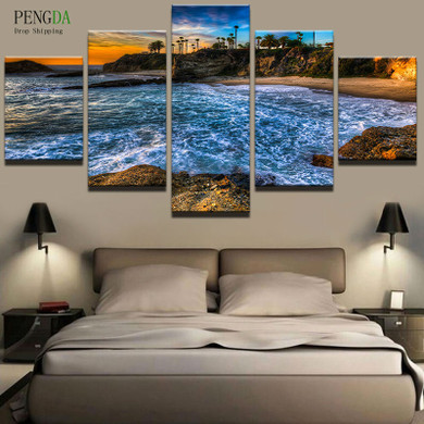 PENGDA Wall Pictures For Living Room Nordic Decor 5 Panel Frame Sea Landscape Wall Art Canvas Painting Cuadros Picture Poster