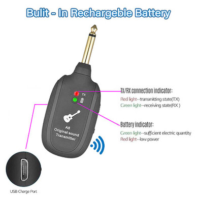 HF Wireless Audio Guitar Bass Transmitter Receiver System Max. 50M Range