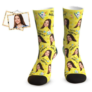 Custom Birthday Face Socks - "Golden Party"