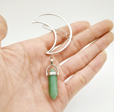 Crescent Moon Crystal Drop Hair Clip