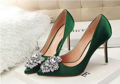 High Heels Pumps Slip On Crystal Deco HHF Pointed Toe Womens Shoe
