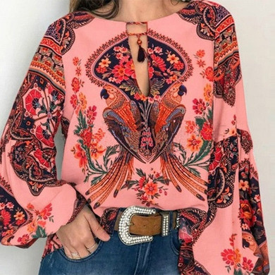 S-5XL Women  Bohemian Clothing Plus Size Blouse Shirt Vintage Floral Print Tops Ladies s Blouses Casual Blusa Feminina Plus size