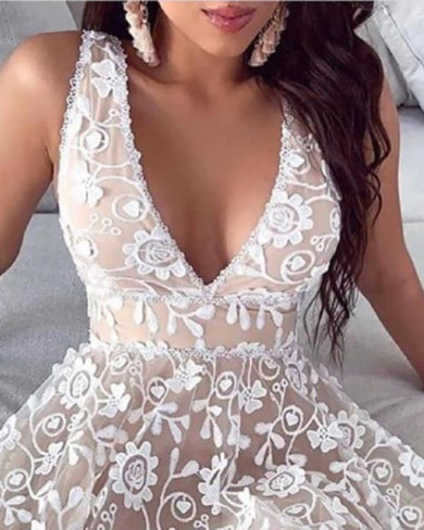 Floral Sheer Mesh Lace Sleeveless Dress