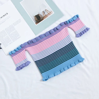 Rainbow Striped Off Shoulder Tops