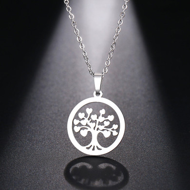Tree Heart Stainless Steel Pendant Choker Necklace