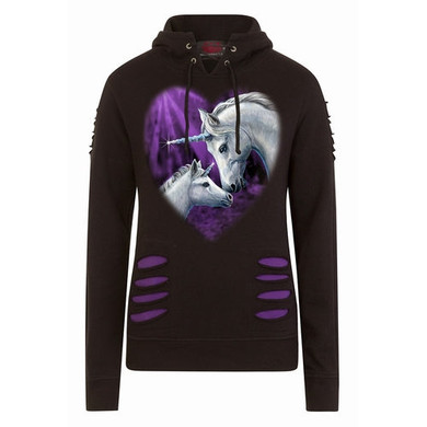 SACRED LOVE - Large Hood Ripped Hoody Purple-Black