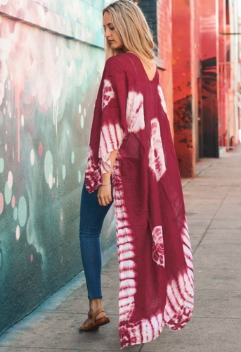 Berry Tie Dye Long Yoga Kimono