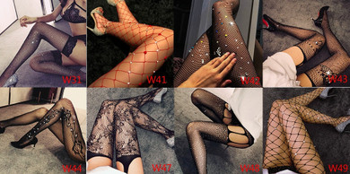 Sexy Black Fishnet Beaded Stocking