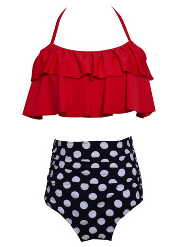 Women Ruffle Print High Waist Two Piece Bikini Set
