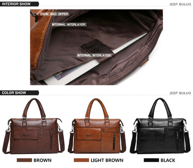 Famous Designer JEEP BULUO Brands Men Business Briefcase PU Leather Shoulder Bags For 13 Inch Laptop Bag big Travel Handbag 6013