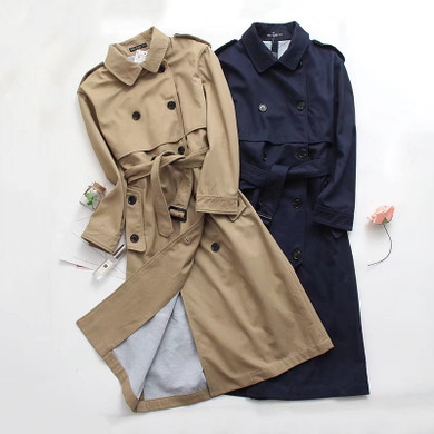 women khaki long trench coat with sashes buttons 2020 autumn winter office ladies turndown neck loose outwear double breasted