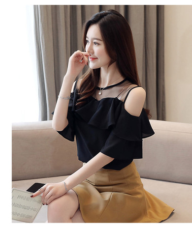 womens tops and blouses Summer women blouses 2019 white blouse  short sleeve chiffon blouse women shirt off shoulder top 4206 50