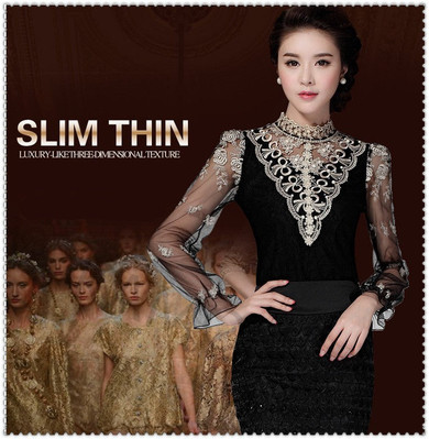 2019 fashion Spring long sleeve Women shirts lace blouse shirt Slim Elegant Plus size sexy hollow lace shirt women tops 980F 35