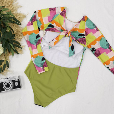 Long Sleeve Abstract Printed One-piece Swimsuit Women's Surfing Suit Swimwear Sports Sexy Surfing Wetsuit