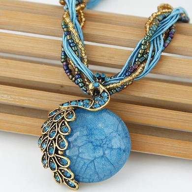 Choker Bohemia Peacock Clavicle Collar Vintage Handmade Crystal Pendant Necklace
