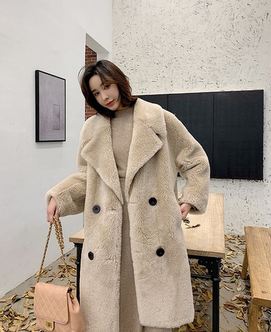 Obrix Winter Straight Female 100% Sheep Wool V-Neck Double Breasted