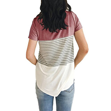 YunJey Round Neck Triple Color Block Stripe T-Shirt